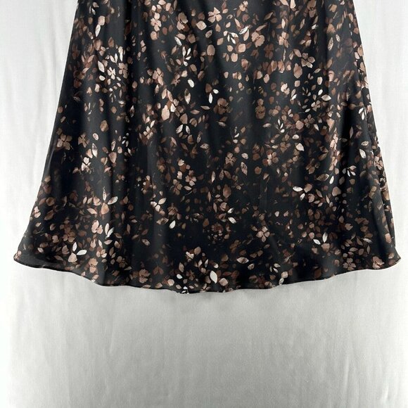 Halogen Midi Skirt Womens Sz 1 Pull On Stretch Chiffon Boho Floral Black Brown - Picture 6 of 11